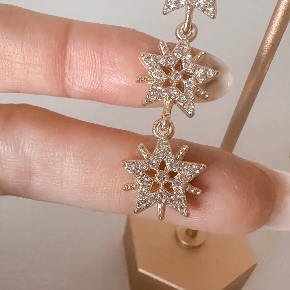 Dazzling Gold Starburst Drop Earrings/Post Starburst Earrings - Picture 4 of 7